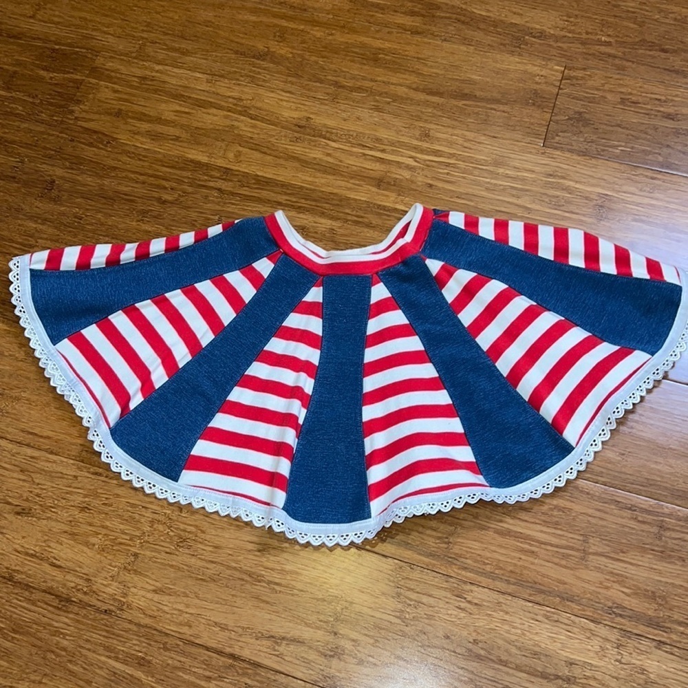 Lemon loves Lime red and white striped and denim colored a-line lace skirt